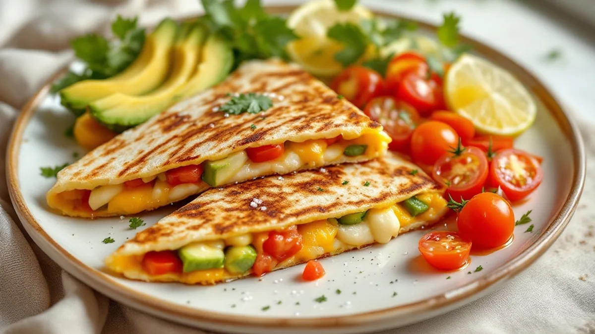 Knusprige Käse-Quesadillas mit gebratener Avocado und frischer Tomatensalsa