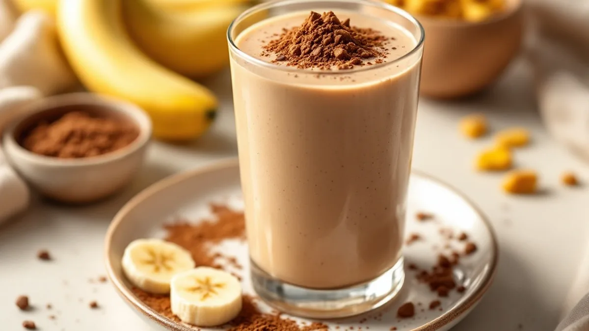 Kakao-Maca-Power-Shake mit Mandelmus und Banane