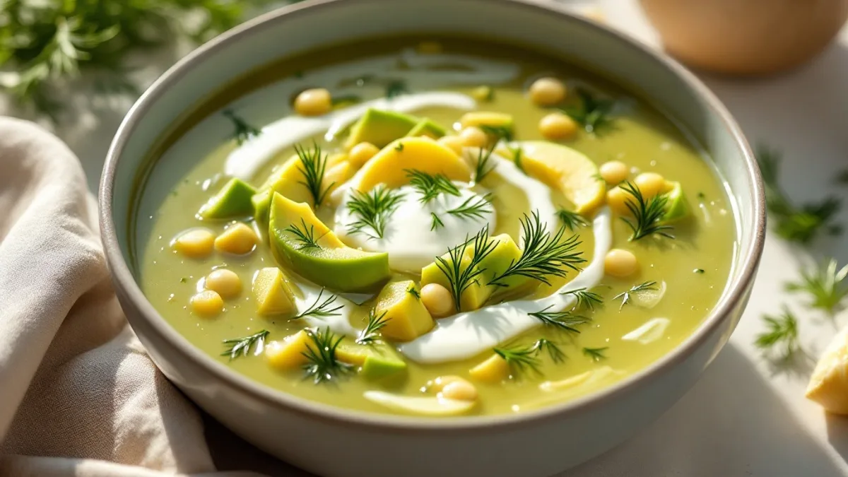 Kalte Gurken-Avocado-Suppe mit Dill und Joghurt