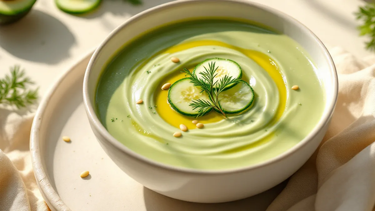 Kalte Gurken-Avocado-Suppe mit Dill und Joghurt
