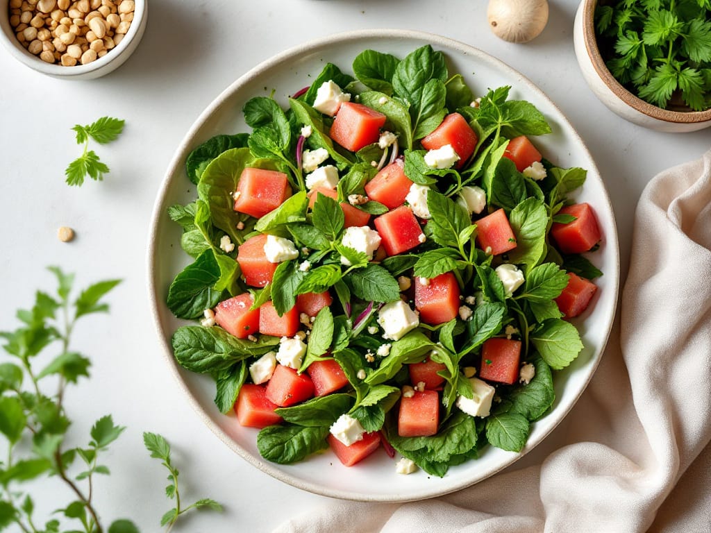 Kalter Gurken-Melonen-Salat mit Feta und Minze