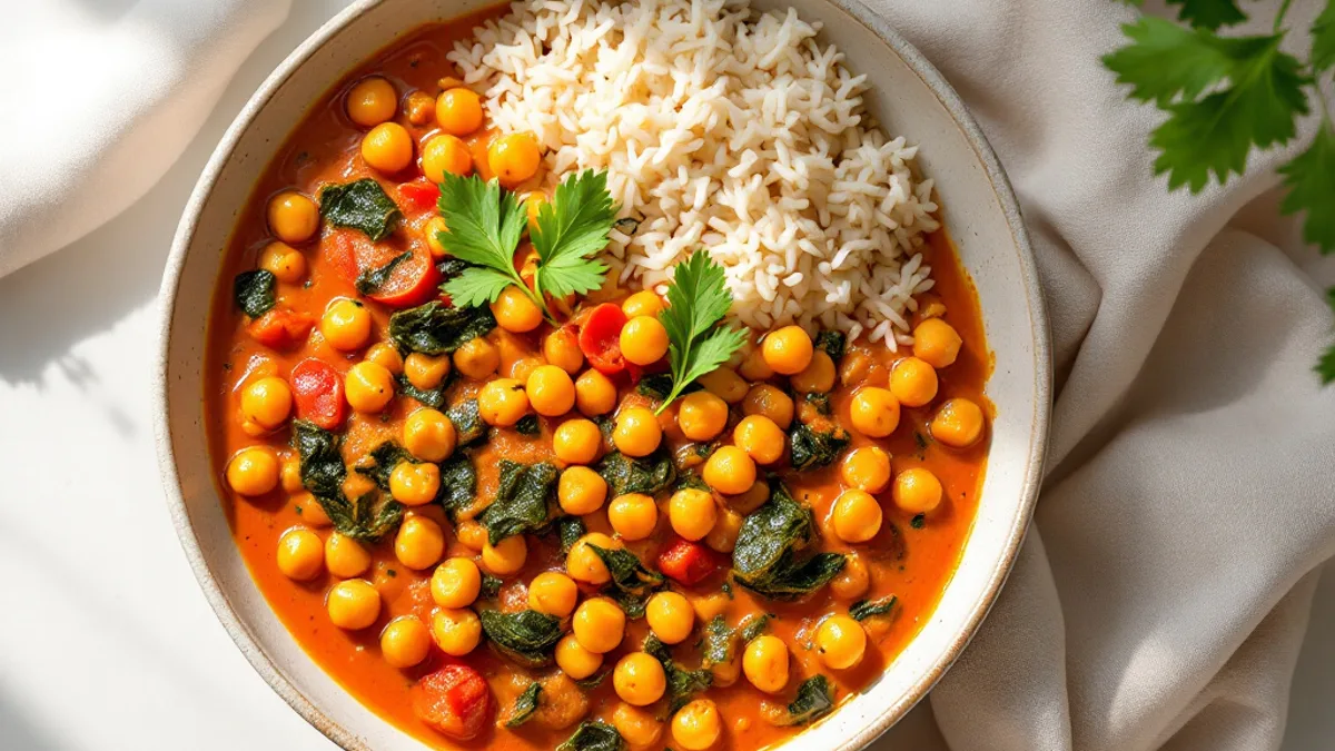 Curry od slanutka sa špinatom i rižom basmati