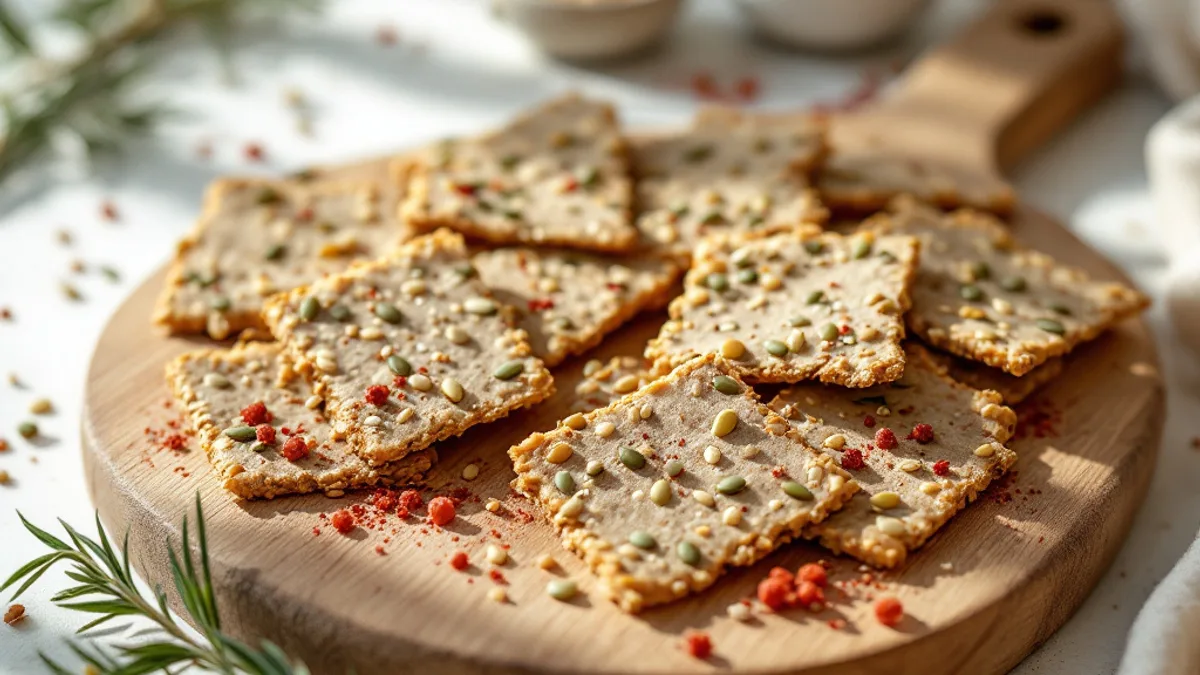 Knusprige Buchweizen-Cracker mit Kürbiskernen und Hagebuttenpulver