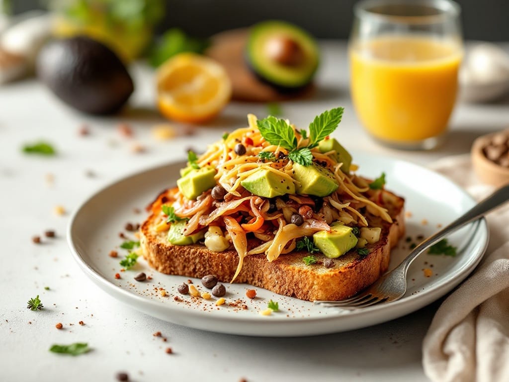 Knuspriges Sauerteigbrot mit Avocado, Sauerkraut und Schwarzkümmel