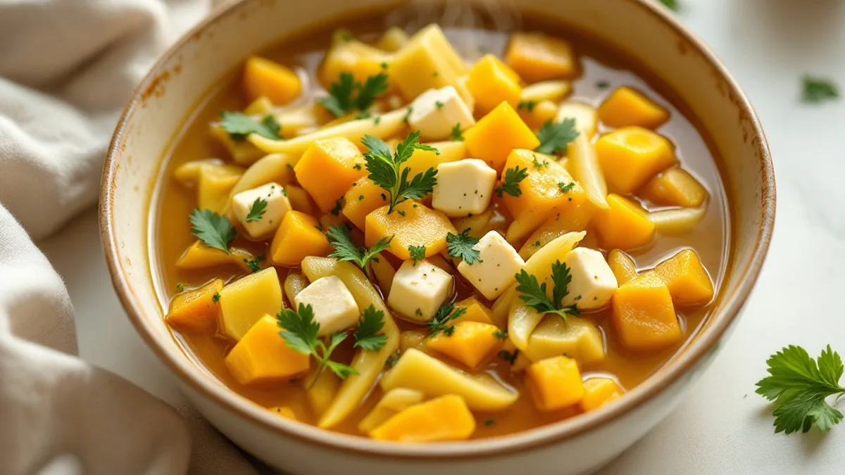 Kohlrabi-Mango-Curry mit Kurkuma-Mandel-Reis