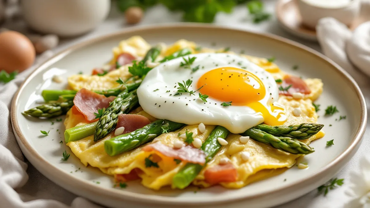 Kräuter-Omelett mit Spargel und geräuchertem Schinken