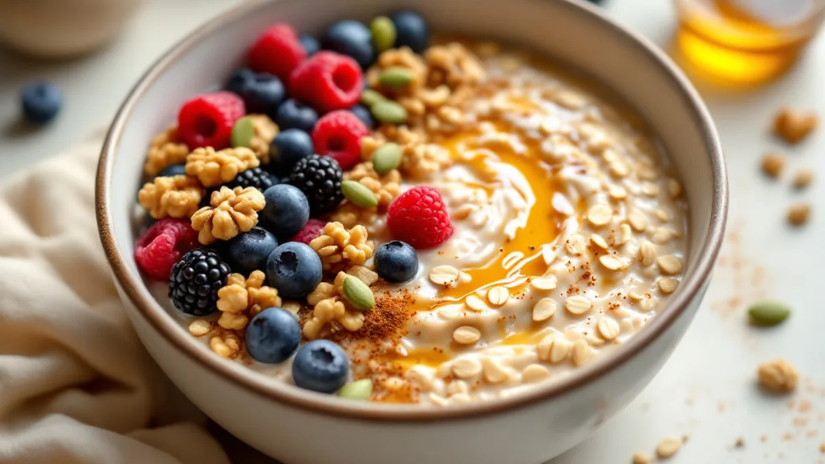Kraftvolles Haferflocken-Frühstück mit Walnüssen und Beeren