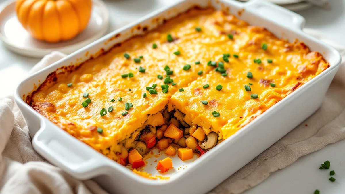 Kürbisauflauf mit Kichererbsenguss
