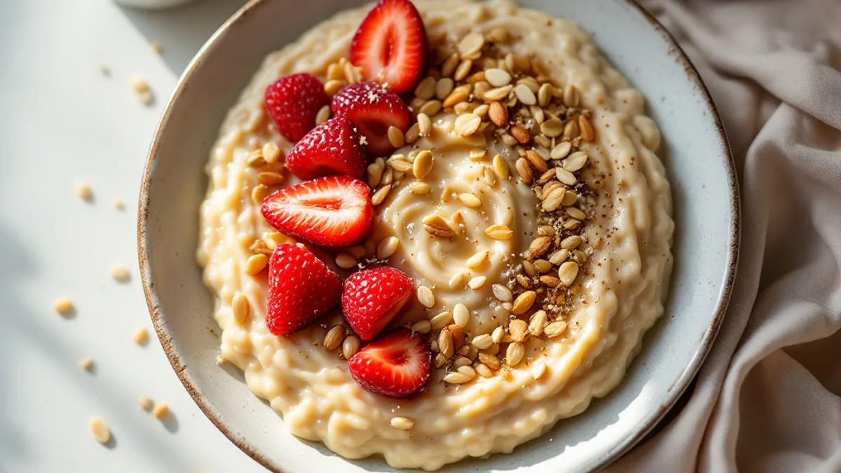 Herzhaftes Kürbiskern-Porridge mit karamellisierter Birne und Zimt