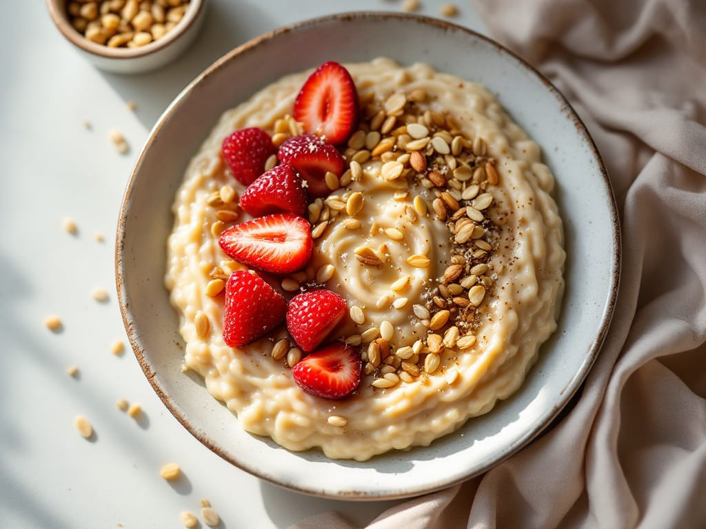 Herzhaftes Kürbiskern-Porridge mit karamellisierter Birne und Zimt