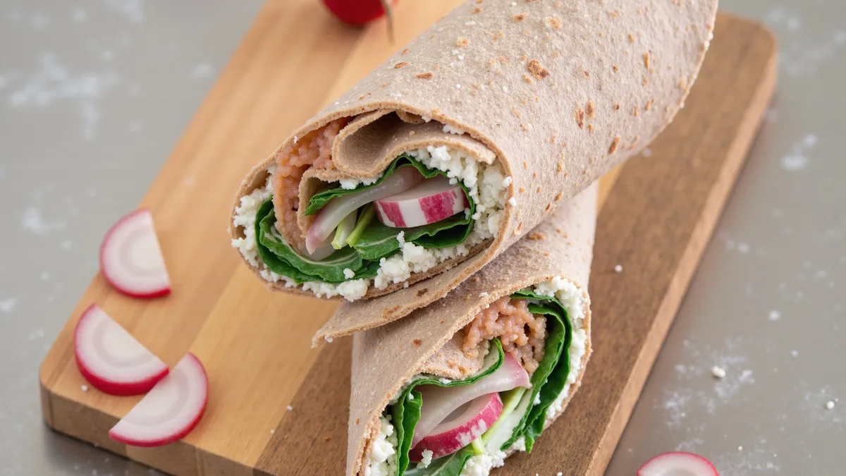 Räucherlachs-Wraps mit Hüttenkäse und Feldsalat