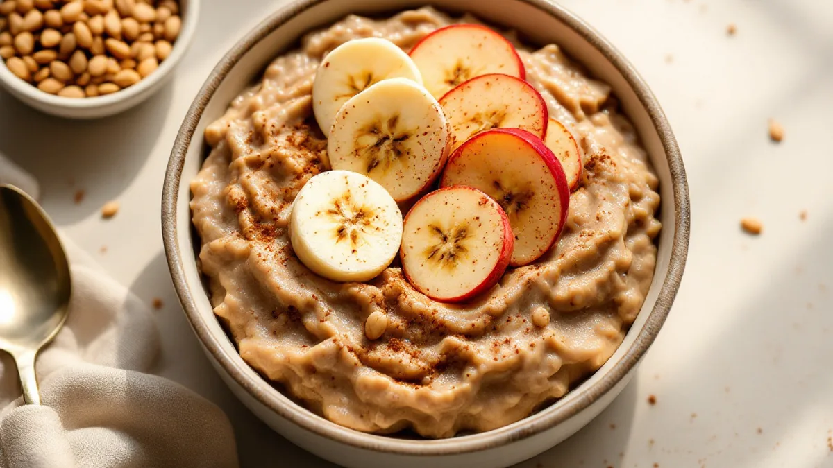 Leinsamen-Pudding über Nacht mit Banane und Apfel