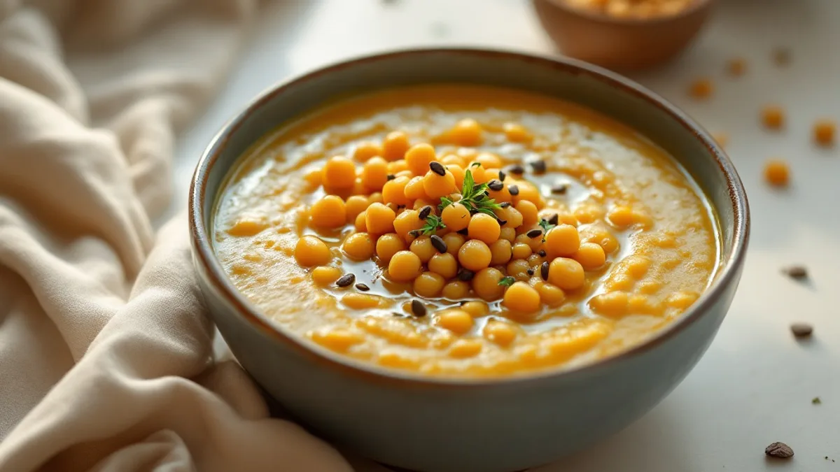 Cremiges Dreierlei-Hülsenfrüchte-Dal mit gerösteten Gewürzkernen