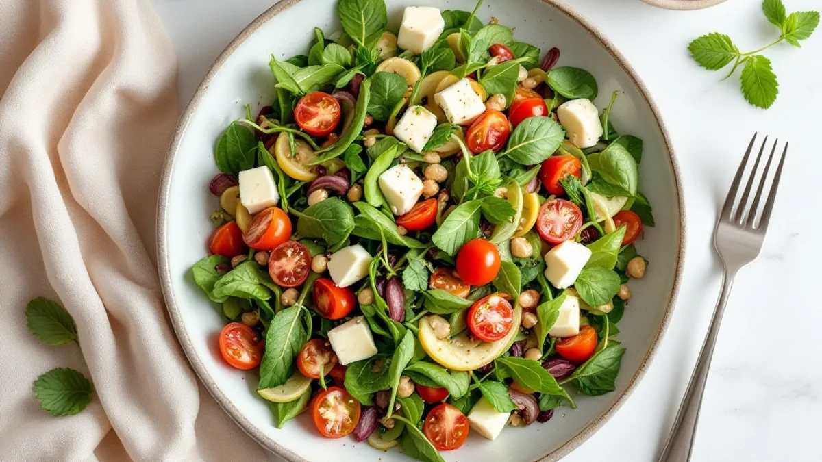 Warmer Hülsenfrüchte-Salat mit gebratenem Käse und Tahini-Dressing