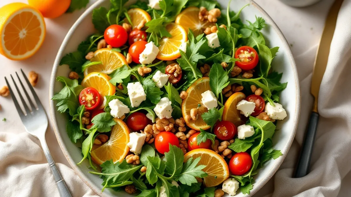 Linsen-Rucola-Salat mit Schafskäse und Walnüssen