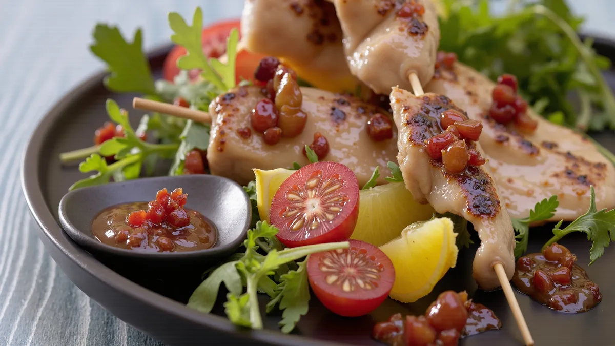 Gegrillte Hähnchenspieße mit Kokos-Erdnuss-Sauce