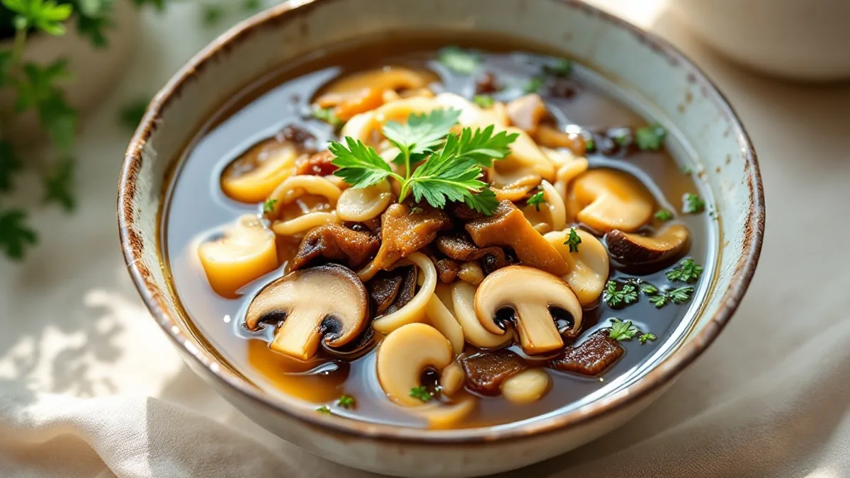 Klare Miso-Shiitake-Brühe mit Frühlingszwiebeln und Ingwer