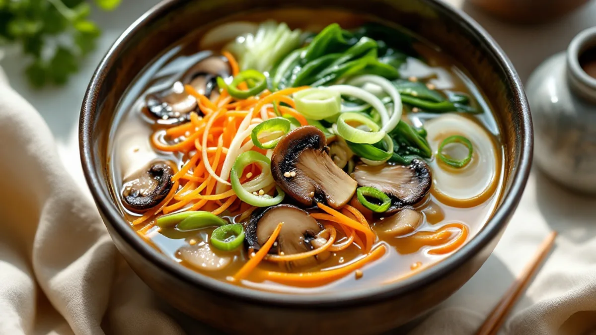 Klare Miso-Shiitake-Brühe mit Frühlingszwiebeln und Ingwer