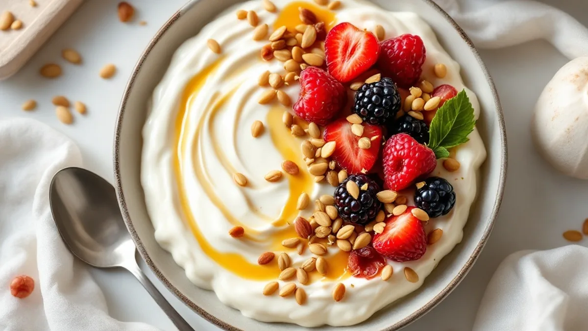 Mohn-Topfen-Creme mit Marillen und Kürbiskernen