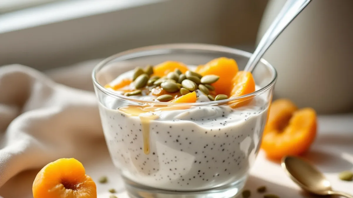 Mohn-Topfen-Creme mit Marillen und Kürbiskernen