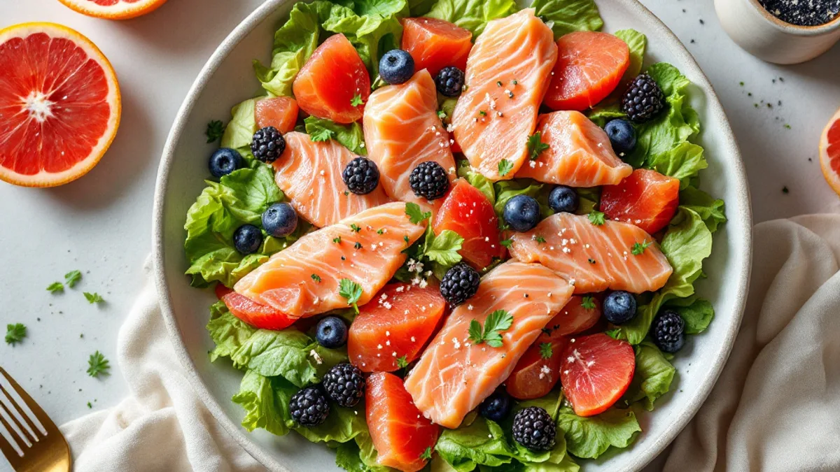 Ofenlachs auf Fenchel-Grapefruit-Salat mit rosa Pfeffer