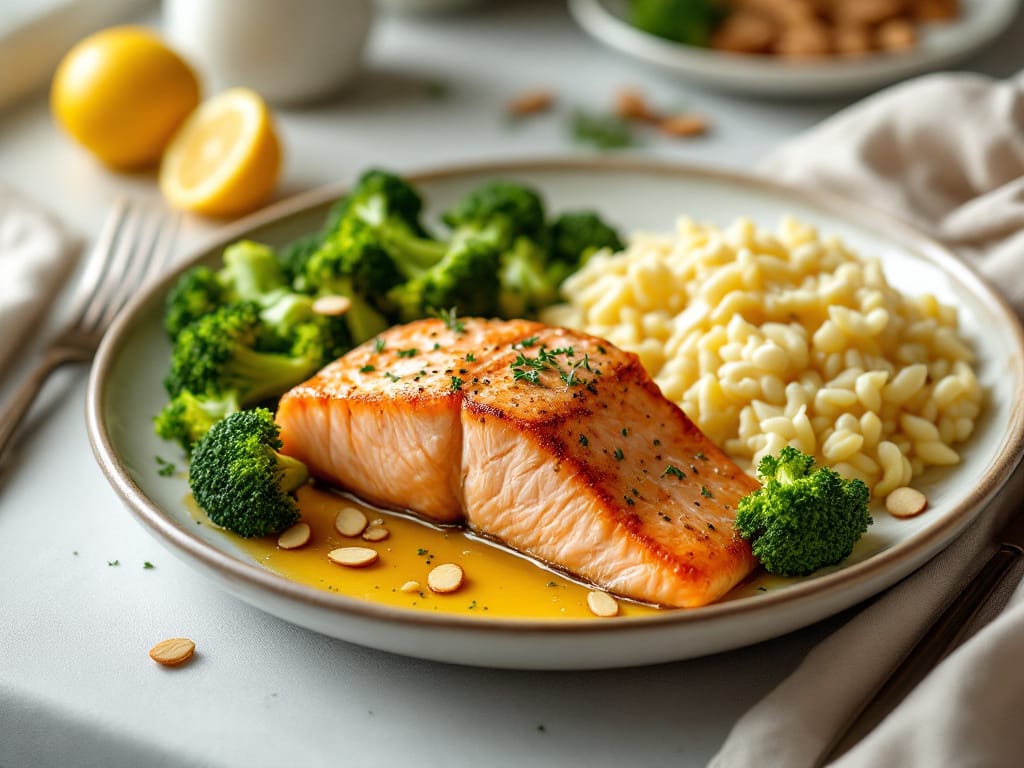 Ofen-Lachs mit Brokkoli und Knoblauch-Mandel-Kruste