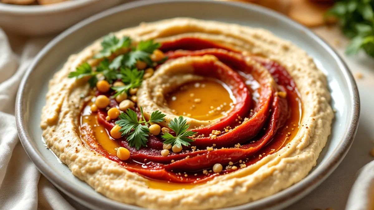 Ofen-Rote-Bete-Hummus mit selbstgemachten Sesamcrackern