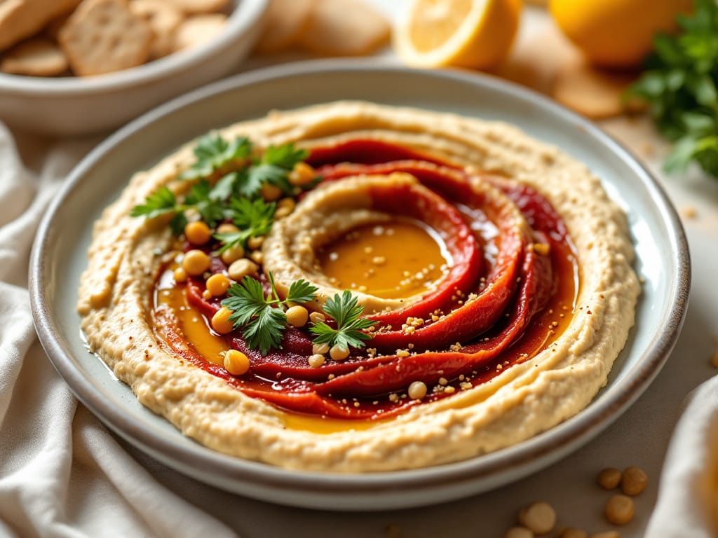 Ofen-Rote-Bete-Hummus mit selbstgemachten Sesamcrackern