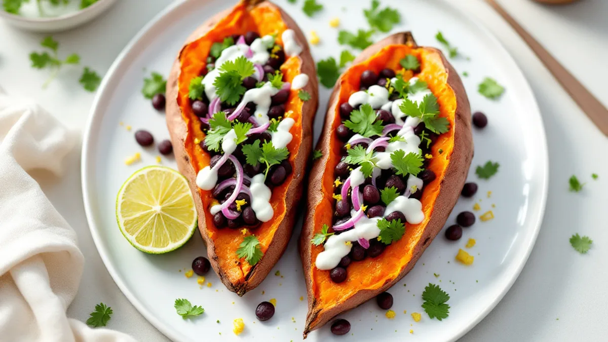Pečeni batat s crnim grahom i jogurtom od limete