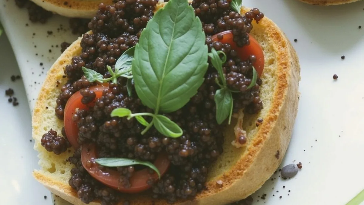 Oliven-Tapenade auf Baguettescheiben