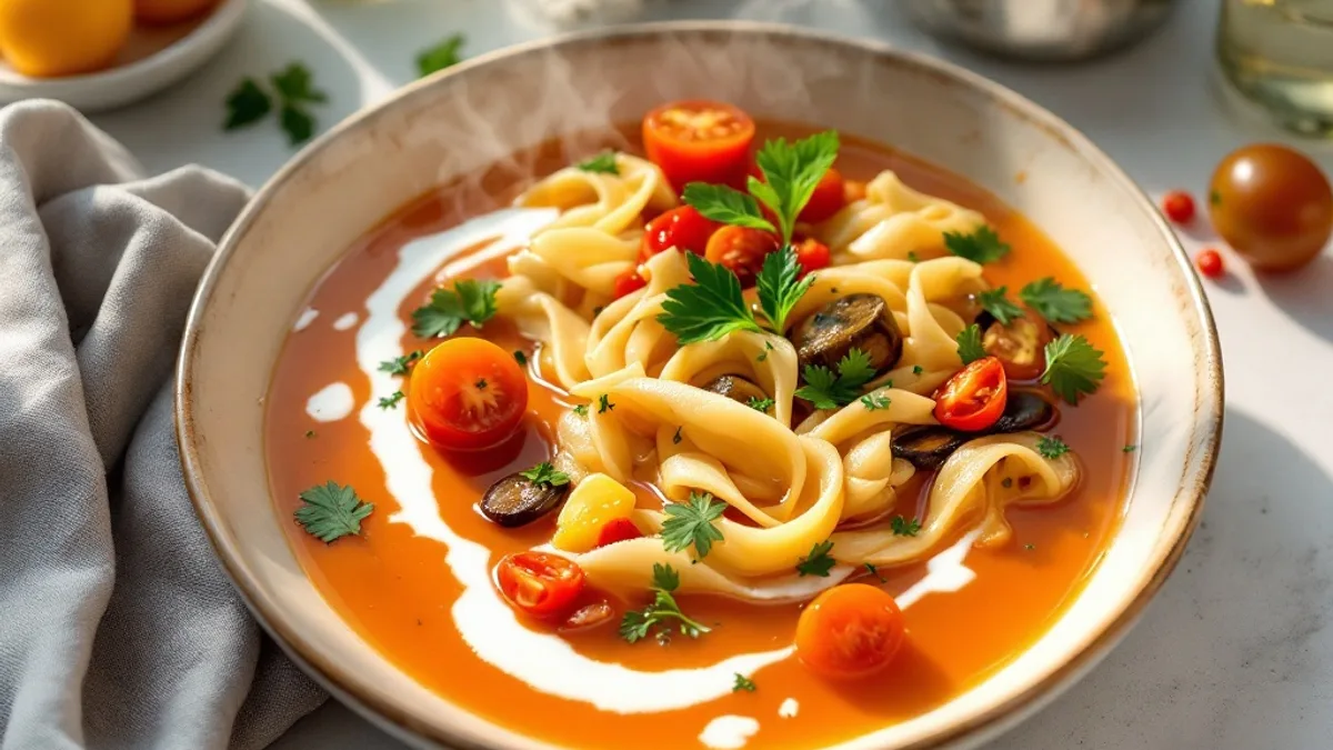 Würzige rote Linsensuppe mit Joghurt und Rosinen