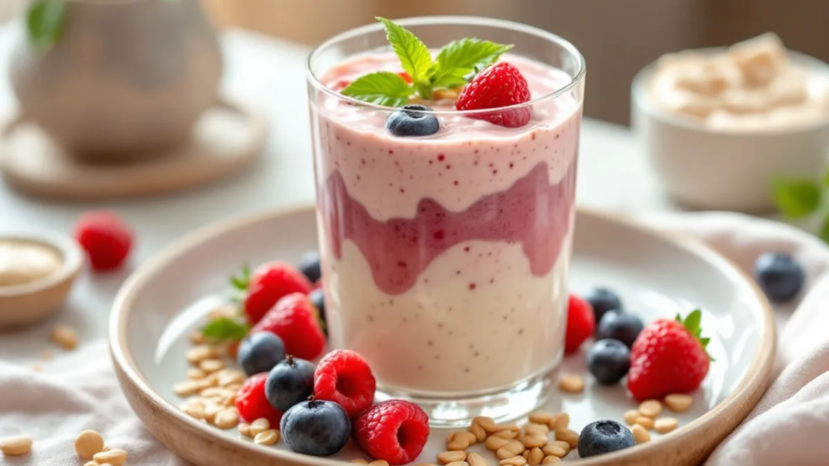 Overnight Oats mit Himbeeren, Chiasamen und Mandelmus