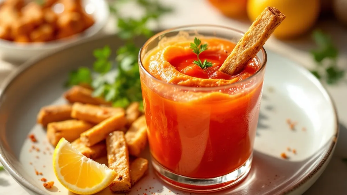 Roter Paprika-Hummus mit knackigen Ofengemüse-Sticks