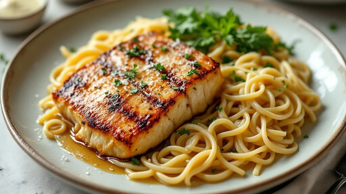 Bandnudeln mit Räucherlachs und Erbsen in Sahnesauce