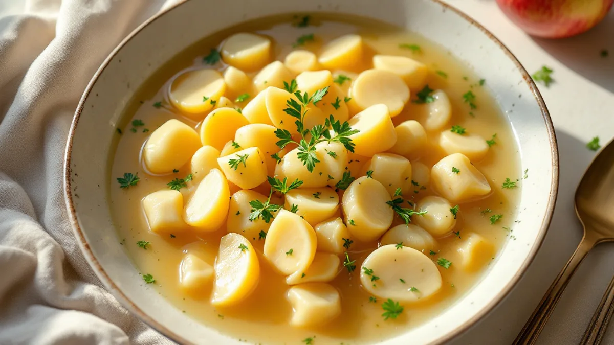 Pastinaken-Apfel-Suppe mit gerösteten Haselnüssen und Thymianöl