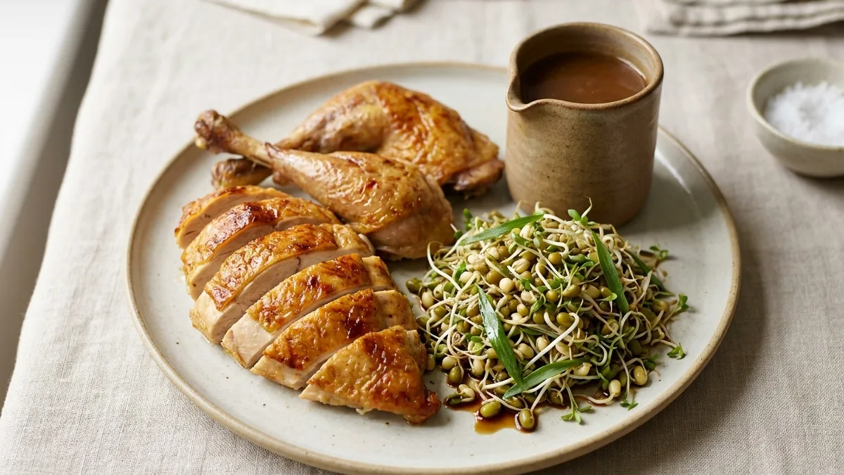 Gebratenes Perlhuhn mit Sprossen-Estragon-Füllung