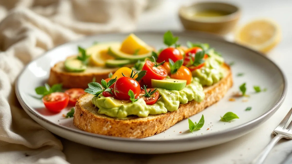 Knusprige Röstbrote mit Avocadocreme und Kirschtomaten