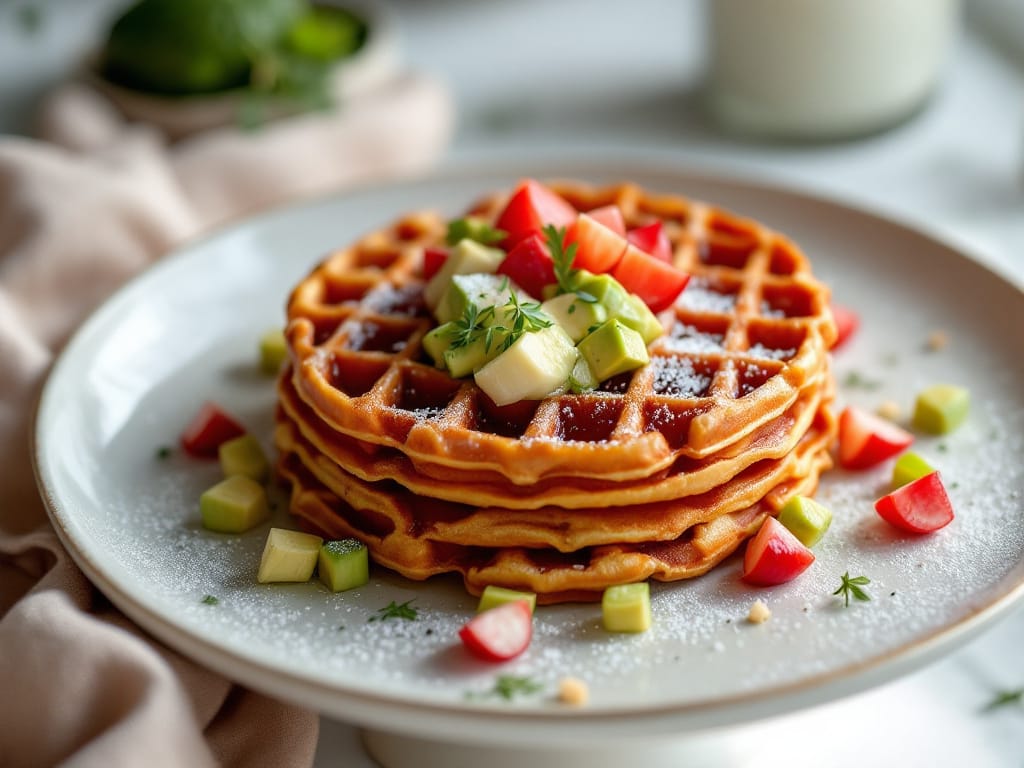 Herzhafte Rote-Linsen-Waffeln mit Avocado-Tatar und Radieschen