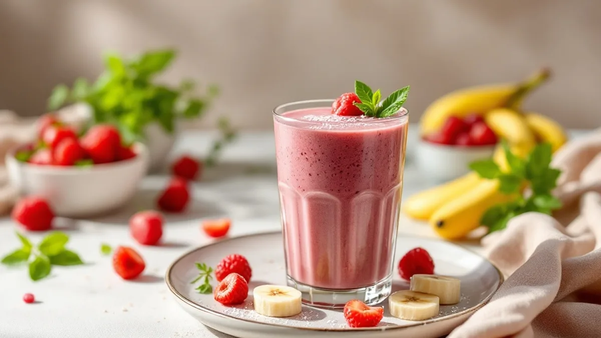 Roter Beeren-Smoothie mit Leinsamen und Hafer