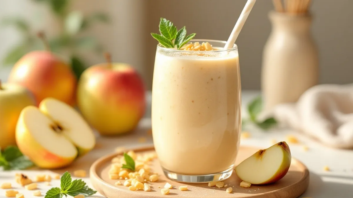 Sanddorn-Apfel-Smoothie mit Haferflocken und Leinsamen