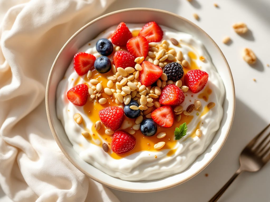 Sanddorn-Joghurt-Parfait mit Hirse und Kürbiskernkrokant