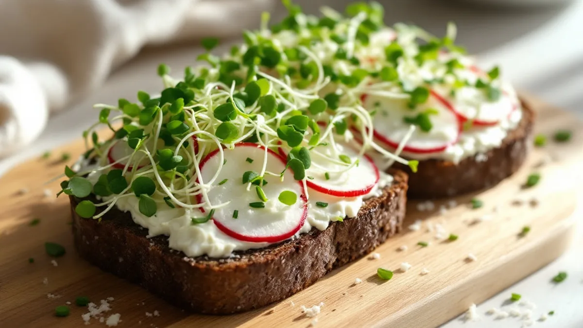 Scharfe Meerrettich-Radieschen-Brote mit Kresse und Frischkäse