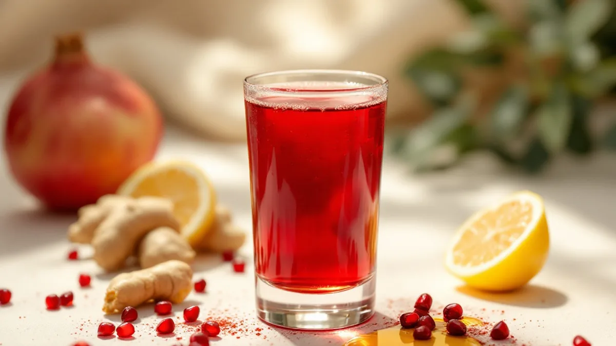 Scharfer Ingwer-Granatapfel-Shot mit Cayenne
