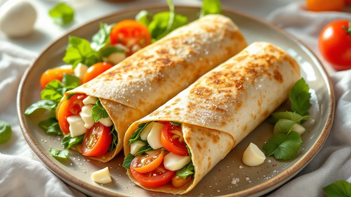 Sesam-Wraps mit Spinat, Mozzarella und Tomaten