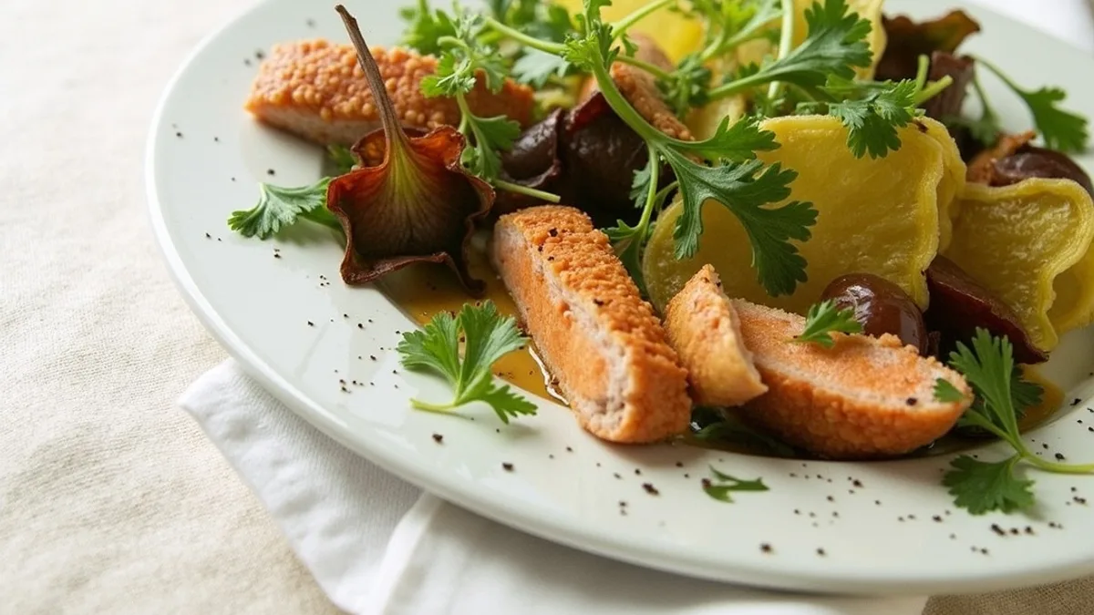 Sesam-Lachs mit buntem Blattsalat und Kerbel-Dressing