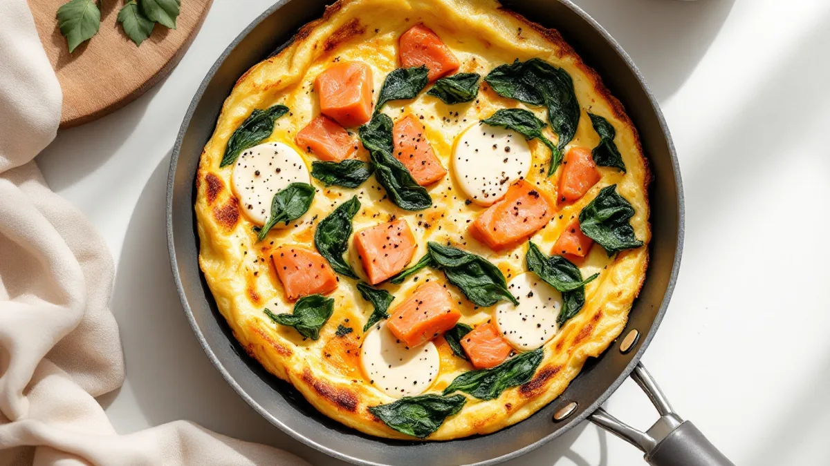 Gebackenes Spinat-Omelett mit Lachs und Mozzarella