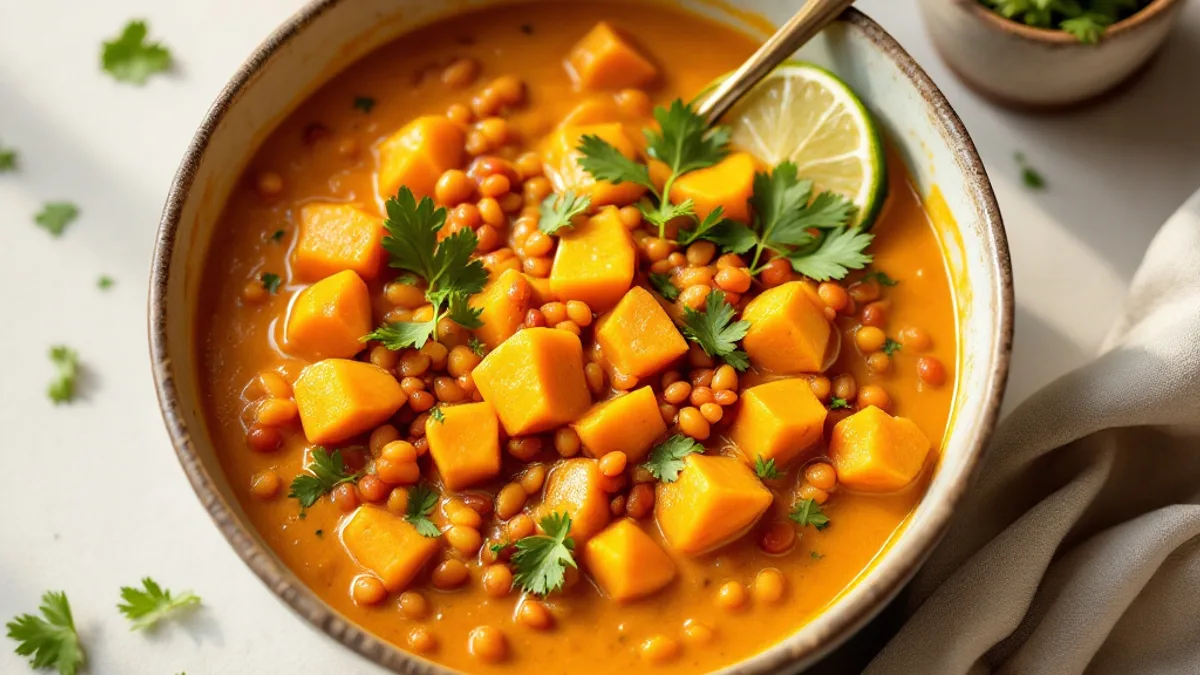 Süßkartoffel-Linsen-Curry mit Kokosmilch