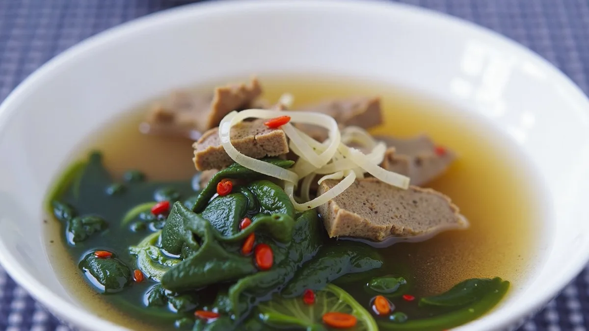 Würzige Rindfleischsuppe mit frischem Blattspinat