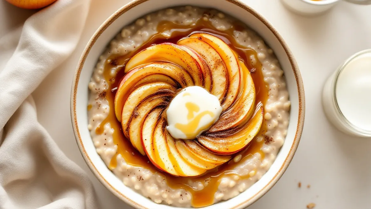 Warme Haferflocken-Bowl mit gebackenem Apfel und Mandelmus