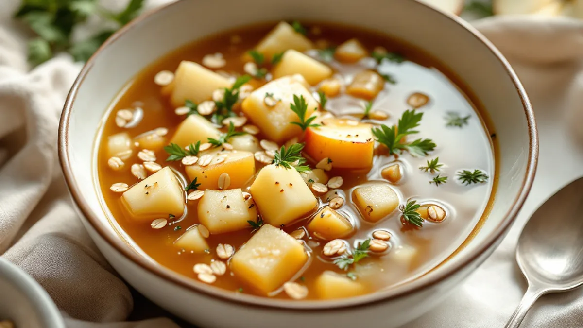 Warme Ingwer-Kurkuma-Haferflockensuppe mit Apfel